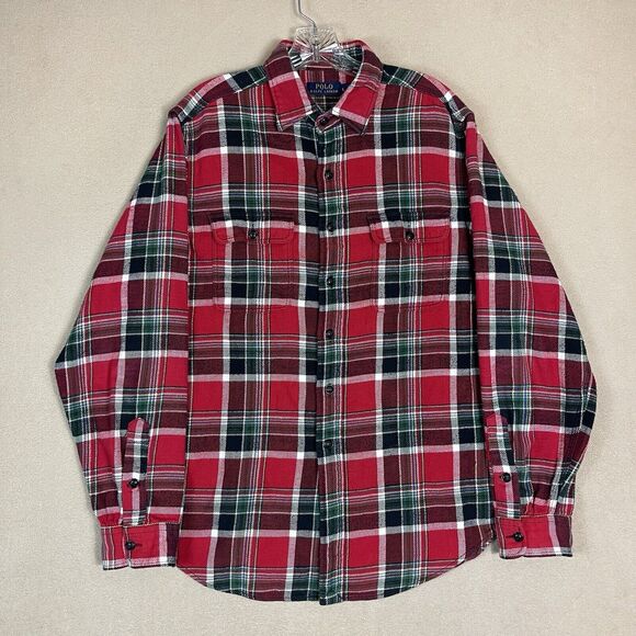 Polo Ralph Lauren Shirt Mens Large Red Plaid Flannel Regular Fit Pockets‎ - Picture 1 of 11